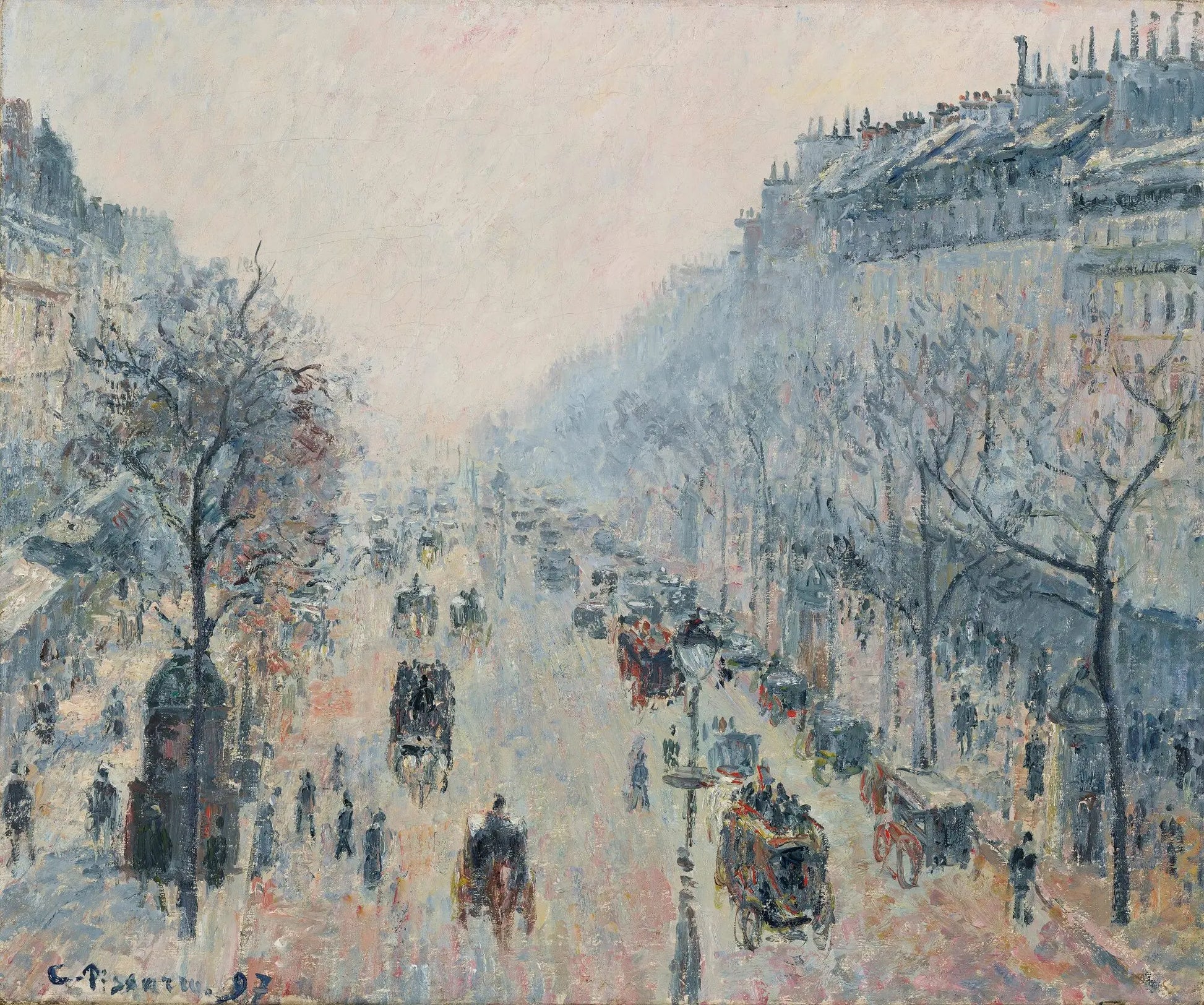 {{ product_title }} Fine Art Print | {{ product_vendor }} Jakero77 Camille Pissarro - Boulevard Montmartre Morning Sunlight & Mist (1897) Signed - 17"x22" Fine Art Print Art Print  Jakero77
