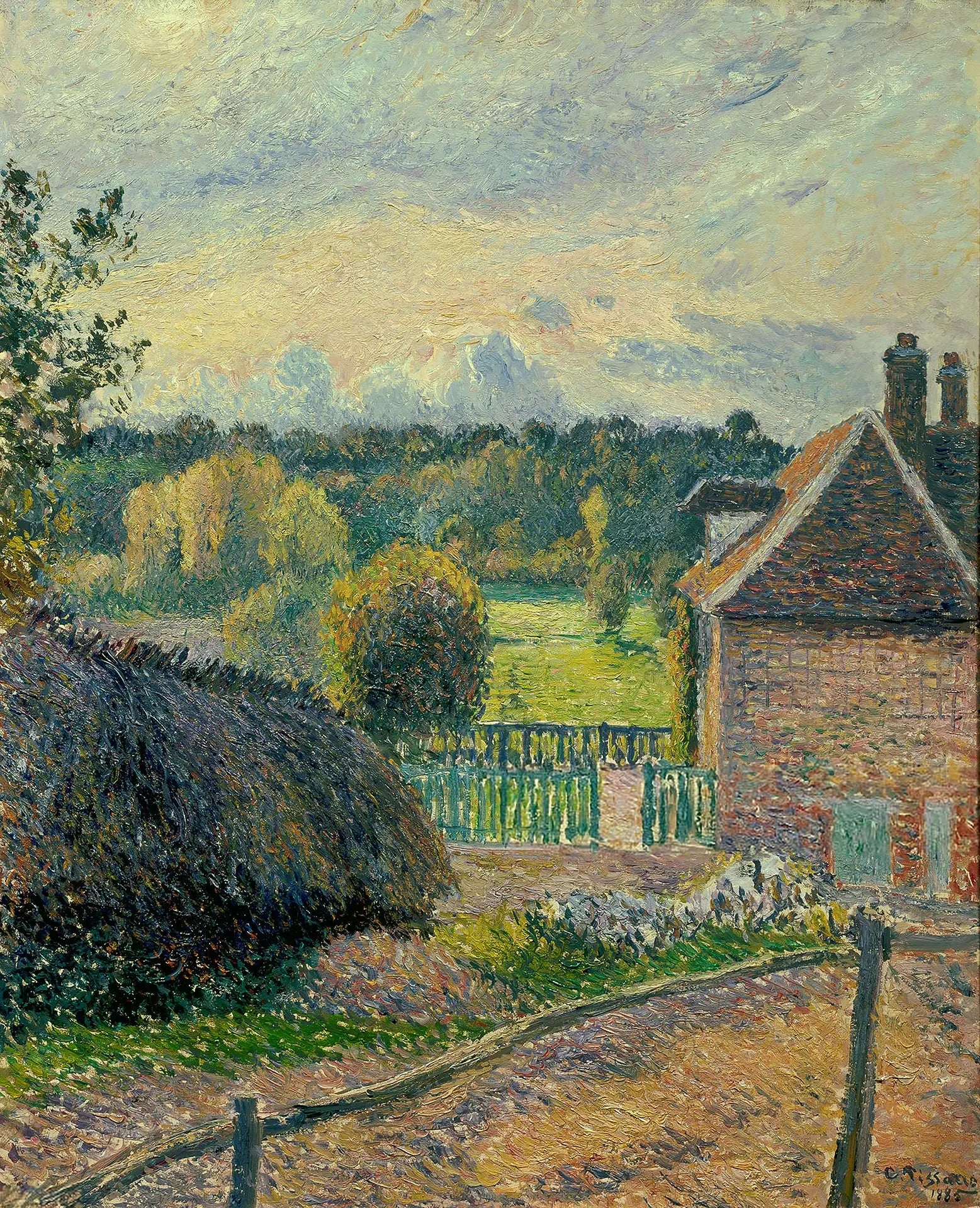 {{ product_title }} Fine Art Print | {{ product_vendor }} Jakero77 Camille Pissarro - Delafolie House, Éragny, Sunset (1885) Signed - 17" x 22" Print Art Print  Jakero77