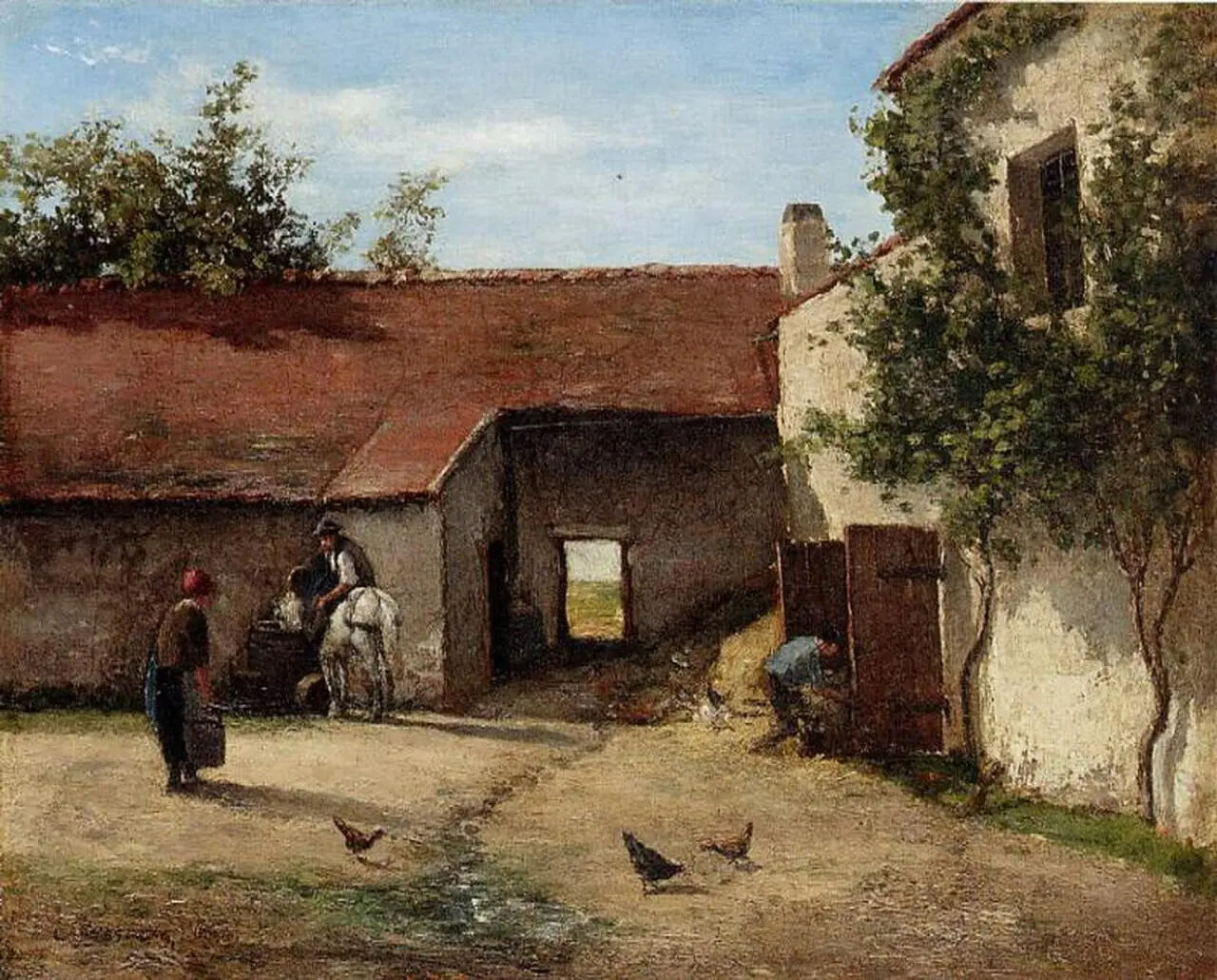 {{ product_title }} Fine Art Print | {{ product_vendor }} Jakero77 Camille Pissarro - Farmyard Cour de Ferme circa (1863) - 17" x 22" Fine Art Print Art Print  Jakero77