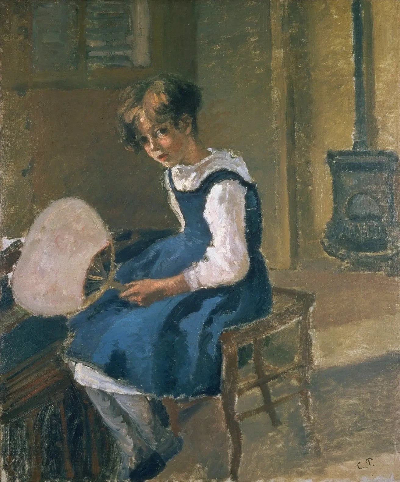 {{ product_title }} Fine Art Print | {{ product_vendor }} Jakero77 Camille Pissarro - Jeanne Pissarro Minette Holding Fan (1873) Signed - 17" x 22" Fine Art Print Art Print  Jakero77