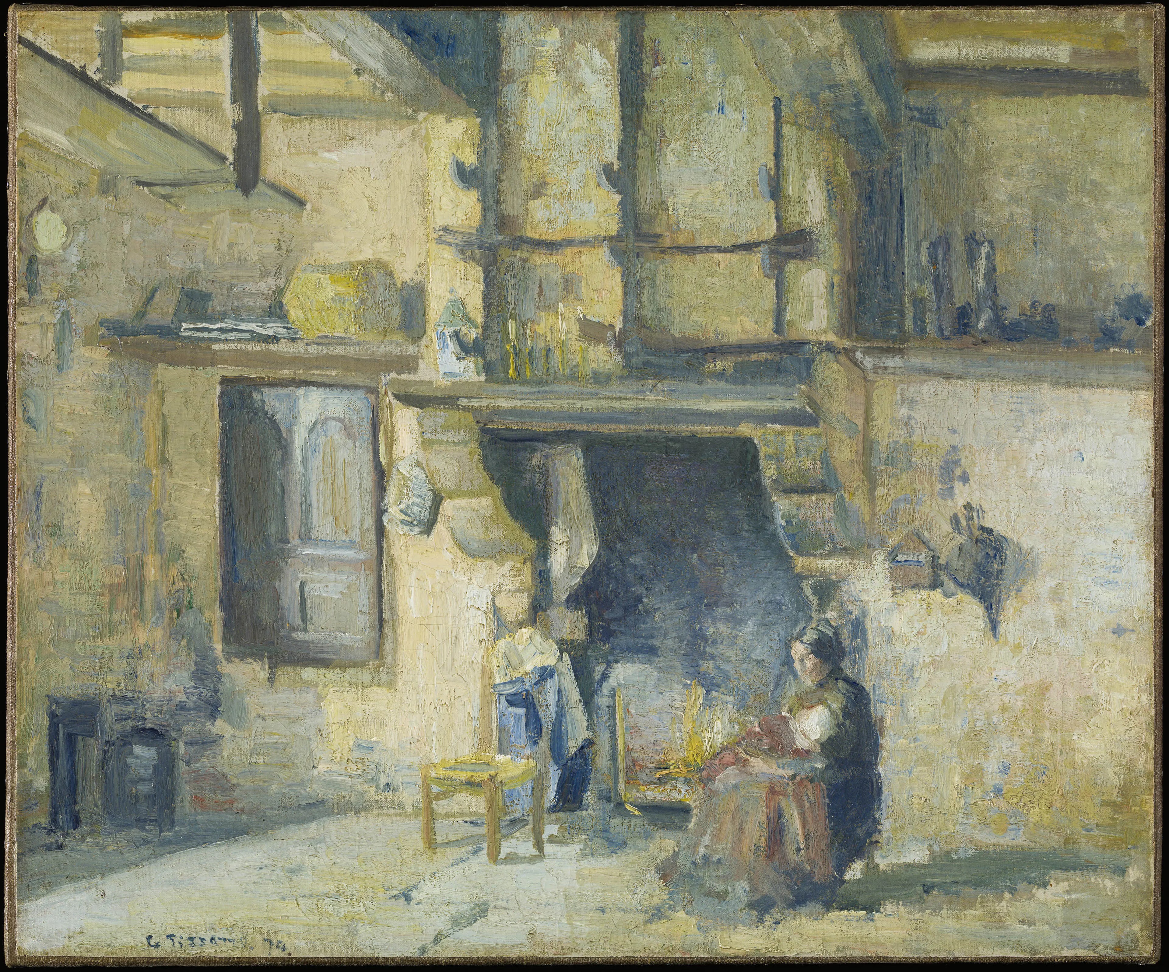 {{ product_title }} Fine Art Print | {{ product_vendor }} Jakero77 Camille Pissarro - Kitchen at Piette's, Montfoucault (1874) Signed - 17"x22" Print Art Print  Jakero77