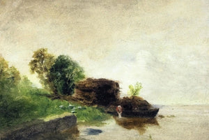 {{ product_title }} Fine Art Print | {{ product_vendor }} Jakero77 Camille Pissarro - Laundress on Banks of River (1856) Signed - 17" x 22" Art Print Art Print  Jakero77