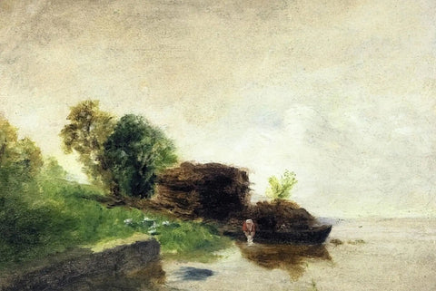 {{ product_title }} Fine Art Print | {{ product_vendor }} Jakero77 Camille Pissarro - Laundress on Banks of River (1856) Signed - 17" x 22" Art Print Art Print  Jakero77