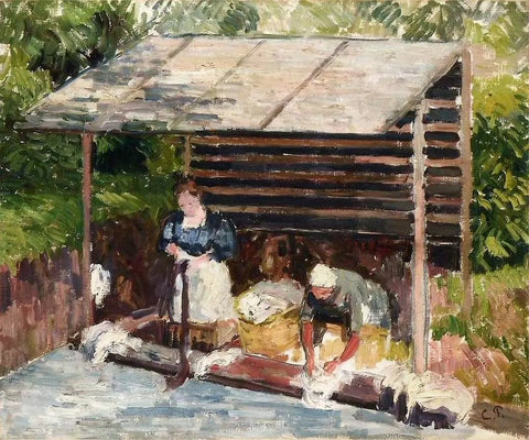 {{ product_title }} Fine Art Print | {{ product_vendor }} Jakero77 Camille Pissarro - Laundresses at Eragny (1898) Signed - 17" x 22" Fine Art Print Art Print  Jakero77