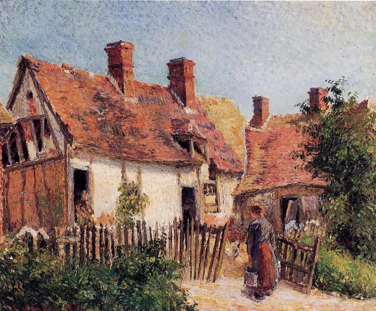 {{ product_title }} Fine Art Print | {{ product_vendor }} Jakero77 Camille Pissarro - Old Houses at Éragny (1884) Signed - 17" x 22" Fine Art Print Art Print  Jakero77