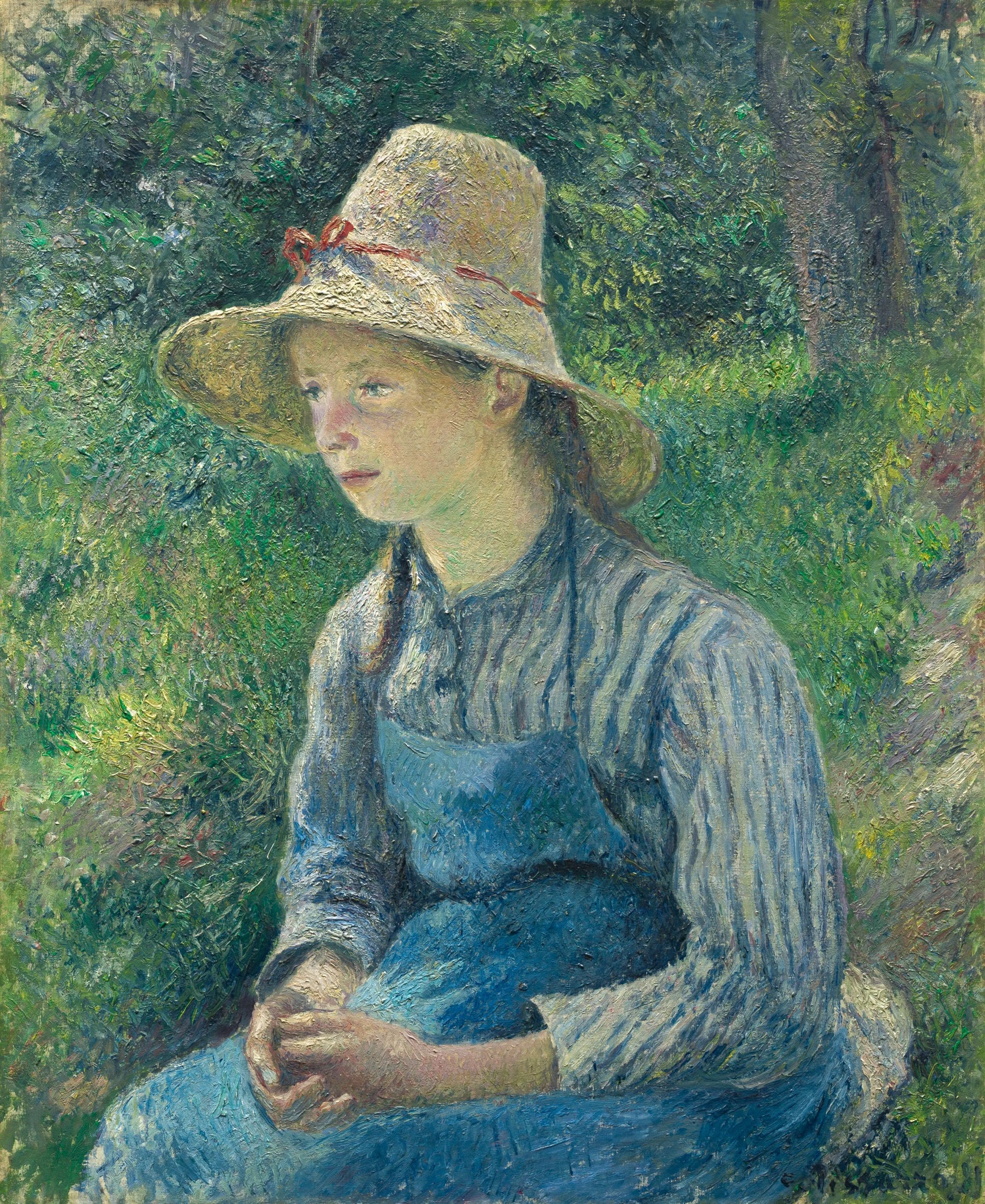 {{ product_title }} Fine Art Print | {{ product_vendor }} Jakero77 Camille Pissarro - Peasant Girl with Straw Hat (1881) Signed - 17" x 22" Art Print Art Print  Jakero77