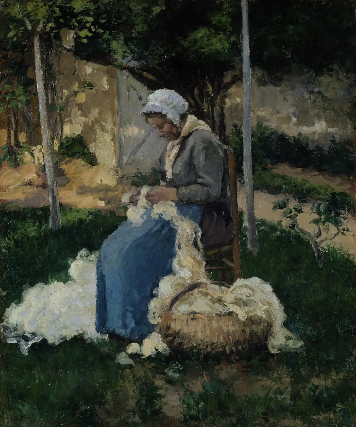 {{ product_title }} Fine Art Print | {{ product_vendor }} Jakero77 Camille Pissarro - Peasant Woman Carding Wool (1875) - 17" x 22" Fine Art Print Art Print  Jakero77
