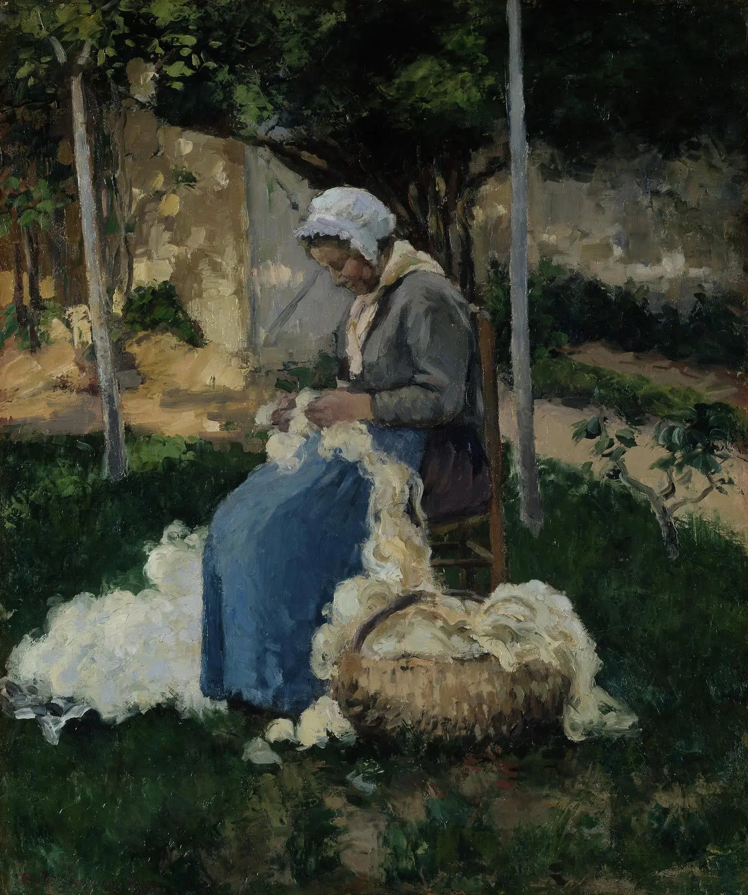 {{ product_title }} Fine Art Print | {{ product_vendor }} Jakero77 Camille Pissarro - Peasant Woman Carding Wool (1875) - 17" x 22" Fine Art Print Art Print  Jakero77