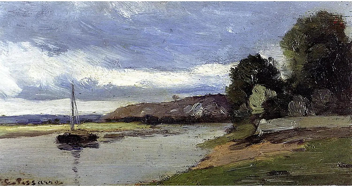 {{ product_title }} Fine Art Print | {{ product_vendor }} Jakero77 Camille Pissarro - River Bank and Barge (1863) Signed - 17" x 22" Fine Art Print Art Print  Jakero77
