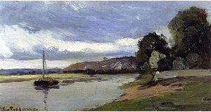 {{ product_title }} Fine Art Print | {{ product_vendor }} Jakero77 Camille Pissarro - River Bank and Barge (1863) Signed - 17" x 22" Fine Art Print Art Print  Jakero77