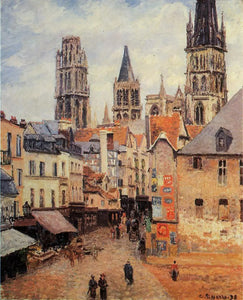 {{ product_title }} Fine Art Print | {{ product_vendor }} Jakero77 Camille Pissarro - Rue de l'Epicerie @ Rouen Grey Morning (1898) - 17"x22" Print Art Print  Jakero77