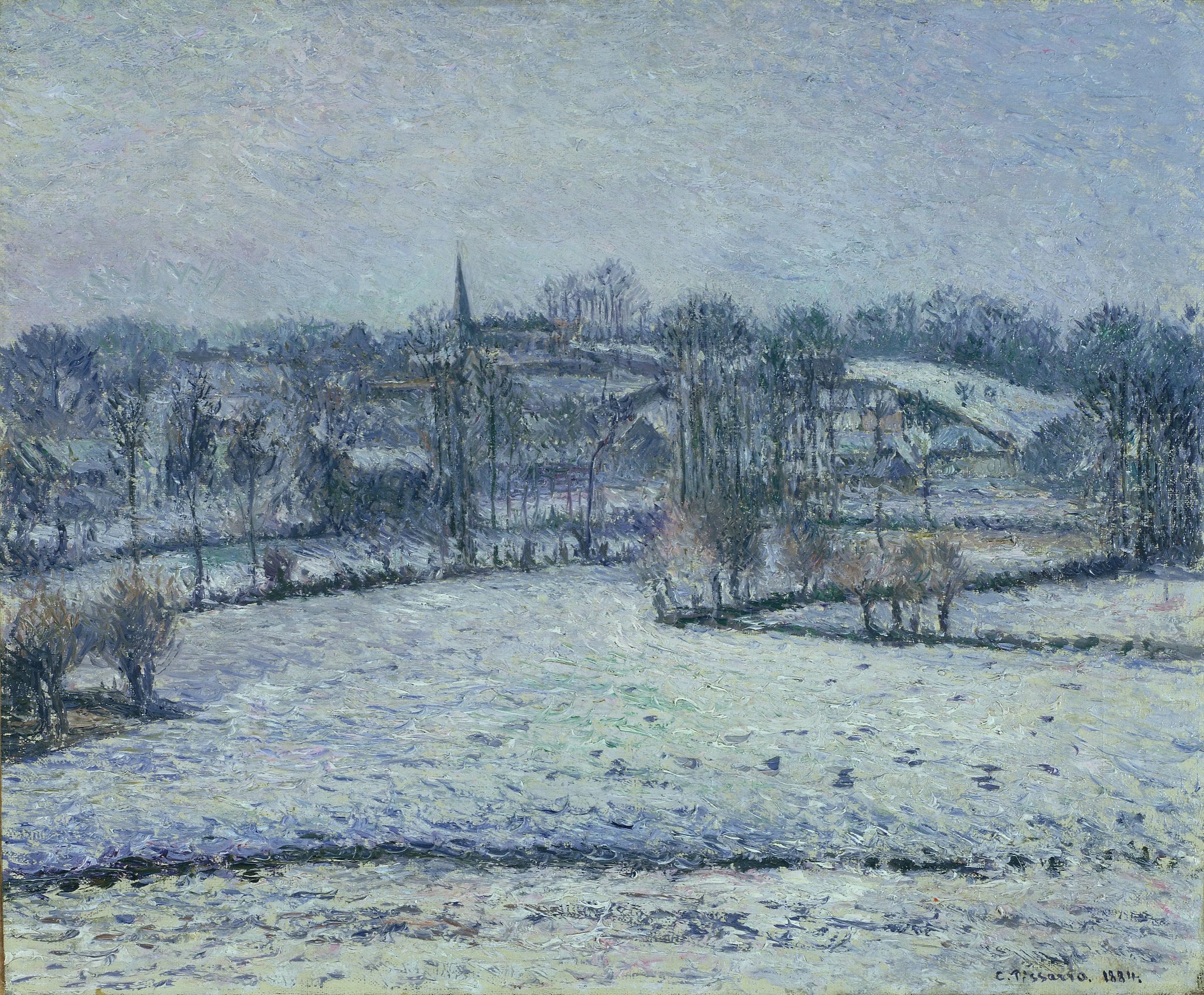 {{ product_title }} Fine Art Print | {{ product_vendor }} Jakero77 Camille Pissarro - Snow Scene Éragny (View of Bazincourt) 1884 Signed - 17" x 22" Fine Art Print Art Print  Jakero77