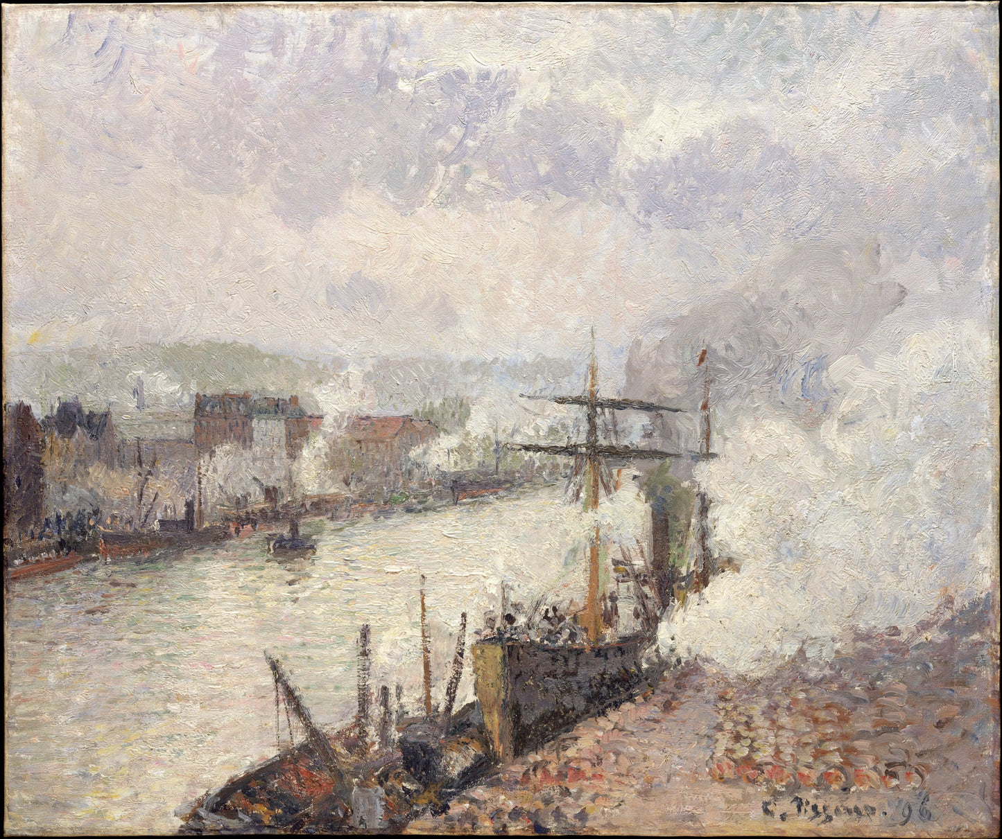 {{ product_title }} Fine Art Print | {{ product_vendor }} Jakero77 Camille Pissarro - Steamboats in the Port of Rouen (1896) Signed - 17" x 22" Print Art Print  Jakero77
