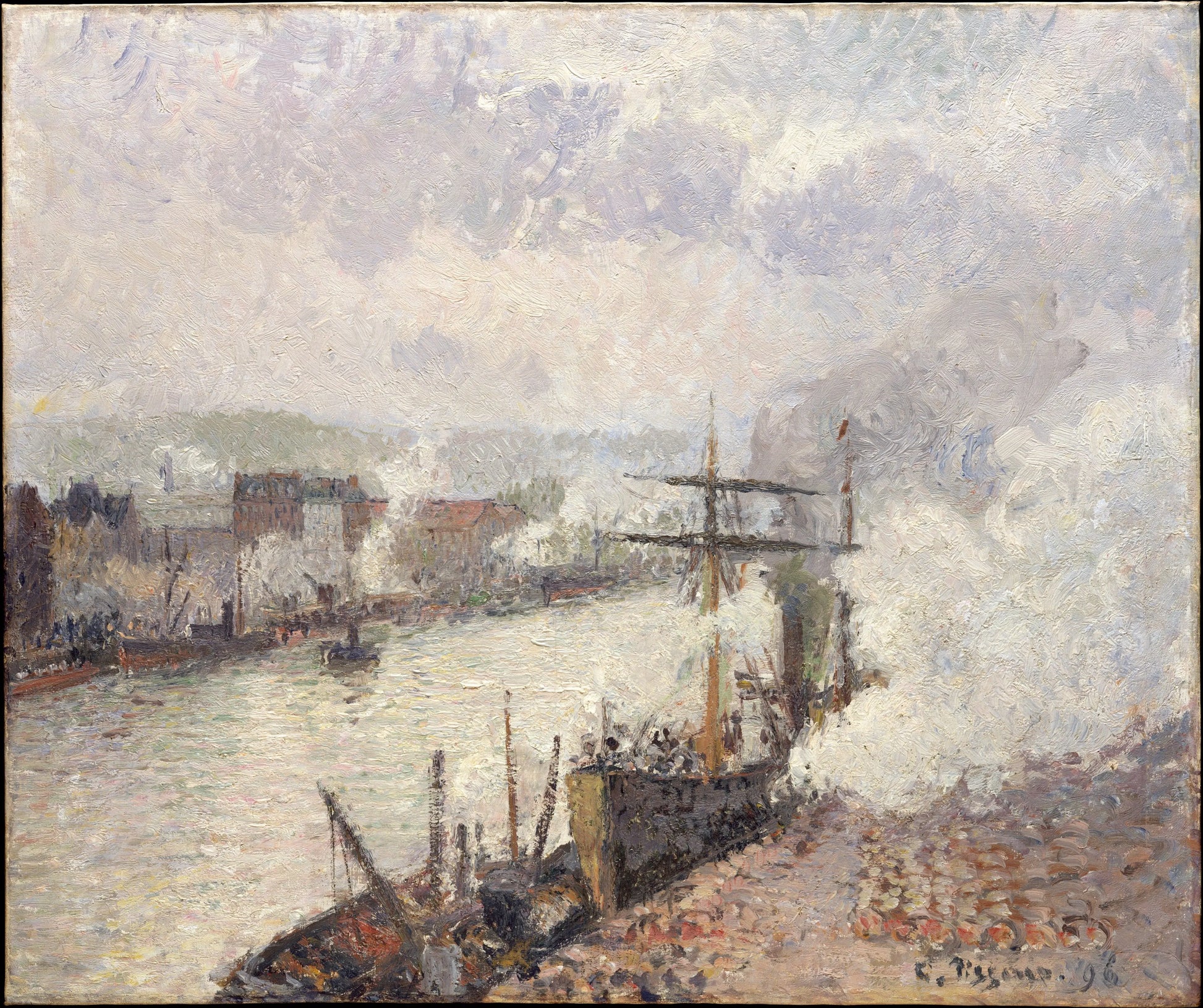 {{ product_title }} Fine Art Print | {{ product_vendor }} Jakero77 Camille Pissarro - Steamboats in the Port of Rouen (1896) Signed - 17" x 22" Print Art Print  Jakero77