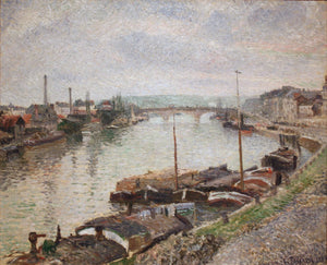 {{ product_title }} Fine Art Print | {{ product_vendor }} Jakero77 Camille Pissarro - Stone Bridge and Barges at Rouen (1883) Signed - 17" x 22" Print Art Print  Jakero77