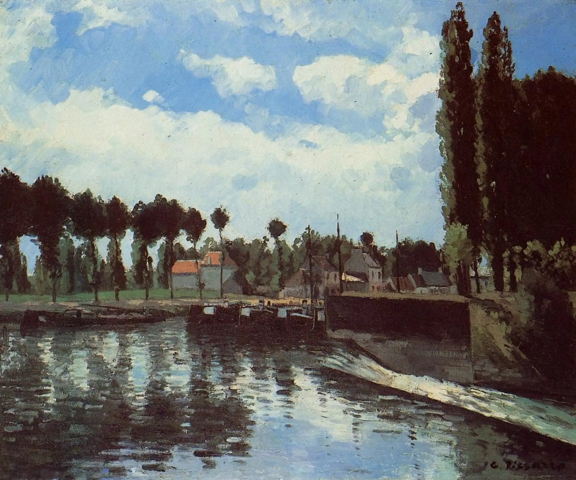 {{ product_title }} Fine Art Print | {{ product_vendor }} Jakero77 Camille Pissarro - The Lock at Pontoise (1868) Signed - 17" x 22" Fine Art Print Art Print  Jakero77