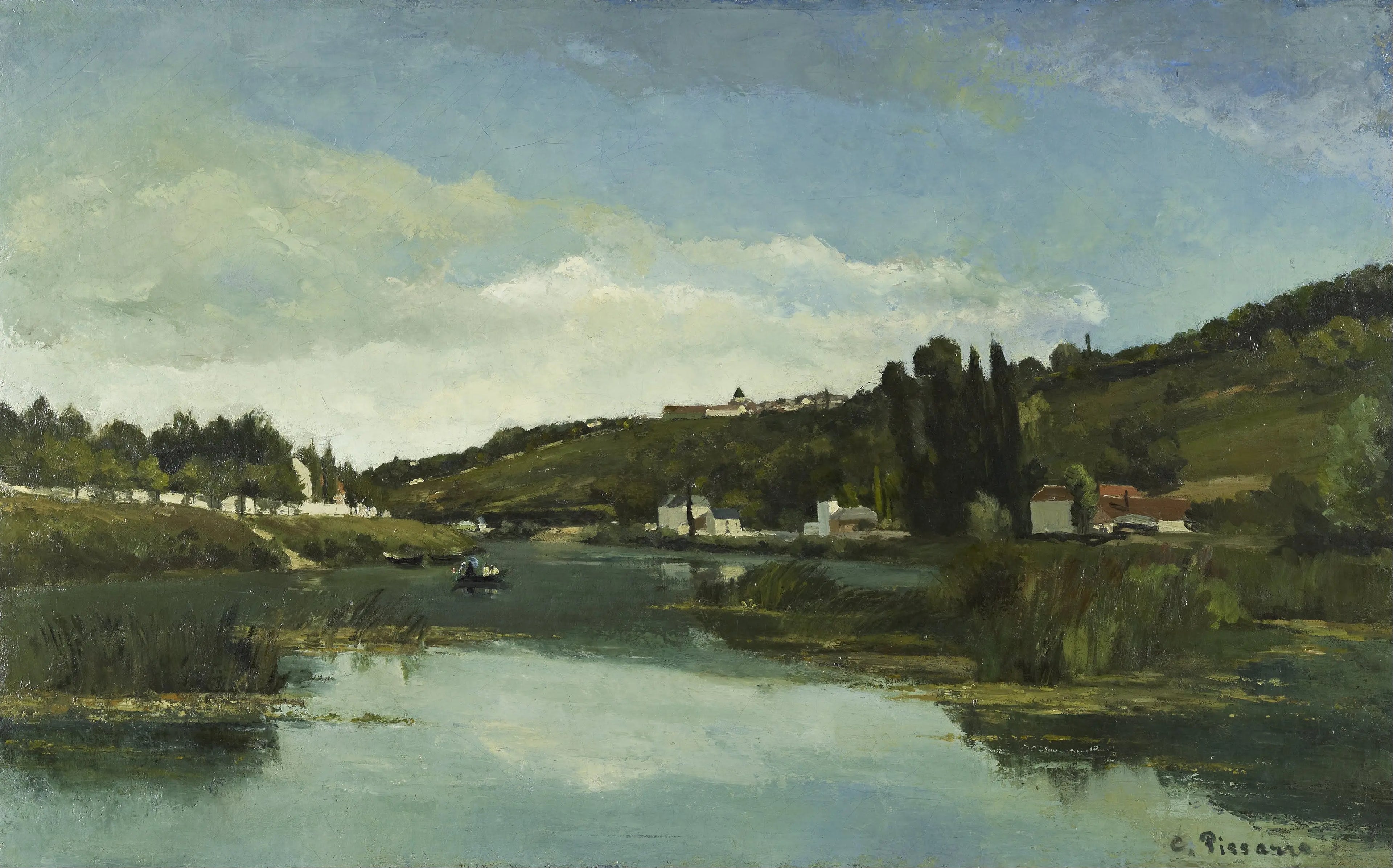 {{ product_title }} Fine Art Print | {{ product_vendor }} Jakero77 Camille Pissarro - The Marne at Chennevières (1864) Signed - 17" x 22" Art Print Art Print  Jakero77