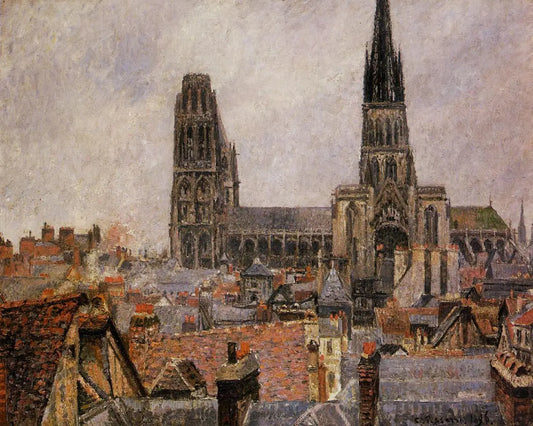 {{ product_title }} Fine Art Print | {{ product_vendor }} Jakero77 Camille Pissarro - The Roofs of Old Rouen Grey Weather (1896) Signed - 17" x 22" Fine Art Print Art Print  Jakero77