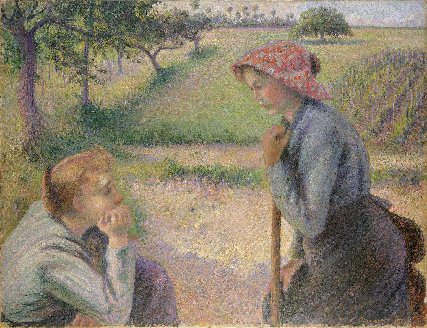 {{ product_title }} Fine Art Print | {{ product_vendor }} Jakero77 Camille Pissarro - The Talk Mother Daughter (1892) Signed - 17" x 22" Art Print Art Print  Jakero77