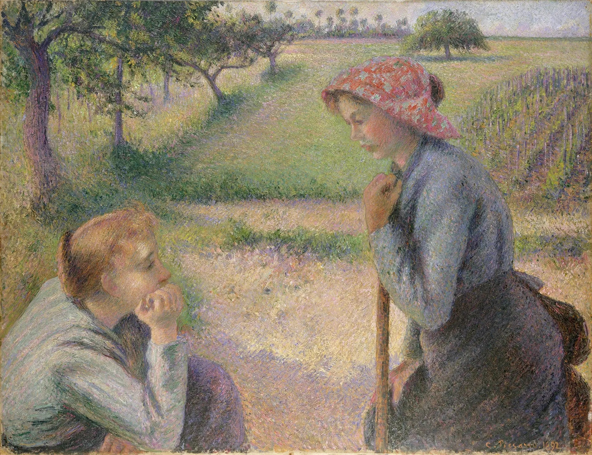 {{ product_title }} Fine Art Print | {{ product_vendor }} Jakero77 Camille Pissarro - The Talk Mother Daughter (1892) Signed - 17" x 22" Art Print Art Print  Jakero77