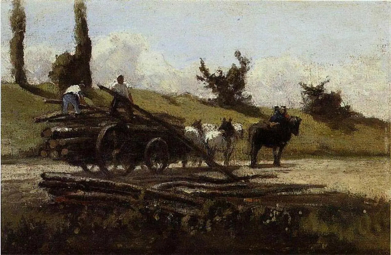 {{ product_title }} Fine Art Print | {{ product_vendor }} Jakero77 Camille Pissarro - The Wood Cart (1862) Charette du bois - 17"x22" Fine Art Print Art Print  Jakero77