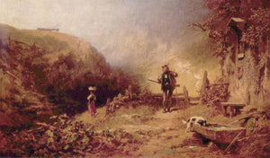 {{ product_title }} Fine Art Print | {{ product_vendor }} Jakero77 Carl Spitzweg - A Hunter Looking to a Young Girl (1875) - 17" x 22" Fine Art Print Art Print  Jakero77