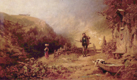 {{ product_title }} Fine Art Print | {{ product_vendor }} Jakero77 Carl Spitzweg - A Hunter Looking to a Young Girl (1875) - 17" x 22" Fine Art Print Art Print  Jakero77