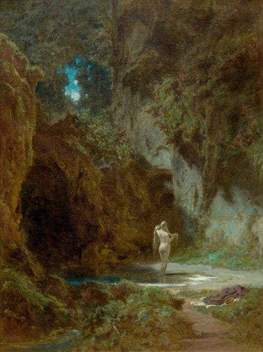 {{ product_title }} Fine Art Print | {{ product_vendor }} Jakero77 Carl Spitzweg - Bathing Nymphe Nude in Forest (1855) - 17" x 22" Fine Art Print Art Print  Jakero77