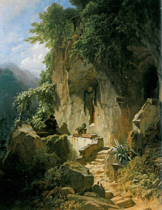 {{ product_title }} Fine Art Print | {{ product_vendor }} Jakero77 Carl Spitzweg - Music-Making Hermit Before his Rocky Abode (1856-58) - 17" x 22" Fine Art Print Art Print  Jakero77