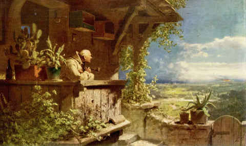 {{ product_title }} Fine Art Print | {{ product_vendor }} Jakero77 Carl Spitzweg - Suspicious Smoke (1860) Monogrammed - 17" x 22" Fine Art Print Art Print  Jakero77