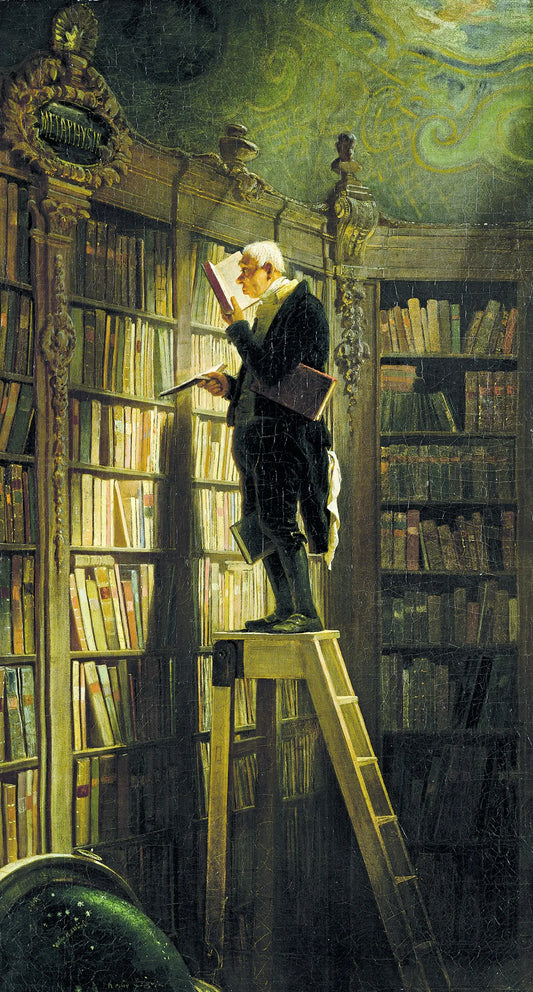 {{ product_title }} Fine Art Print | {{ product_vendor }} Jakero77 Carl Spitzweg - The Bookworm (1850) Library Ladder - 17" x 22" Fine Art Print Art Print  Jakero77