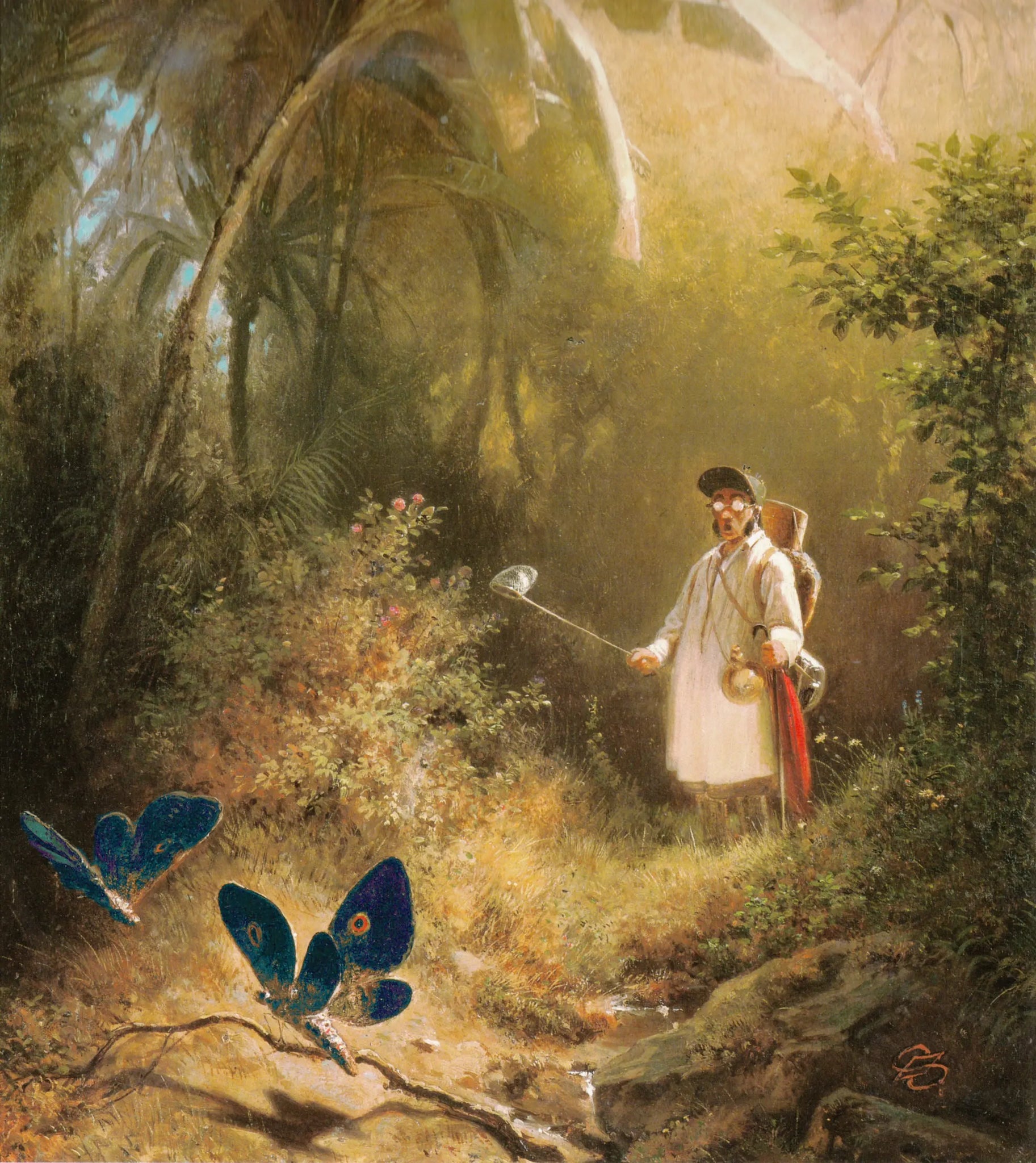 {{ product_title }} Fine Art Print | {{ product_vendor }} Jakero77 Carl Spitzweg - The Butterfly Hunter (1840) Monogram - 17" x 22" Fine Art Print Art Print  Jakero77