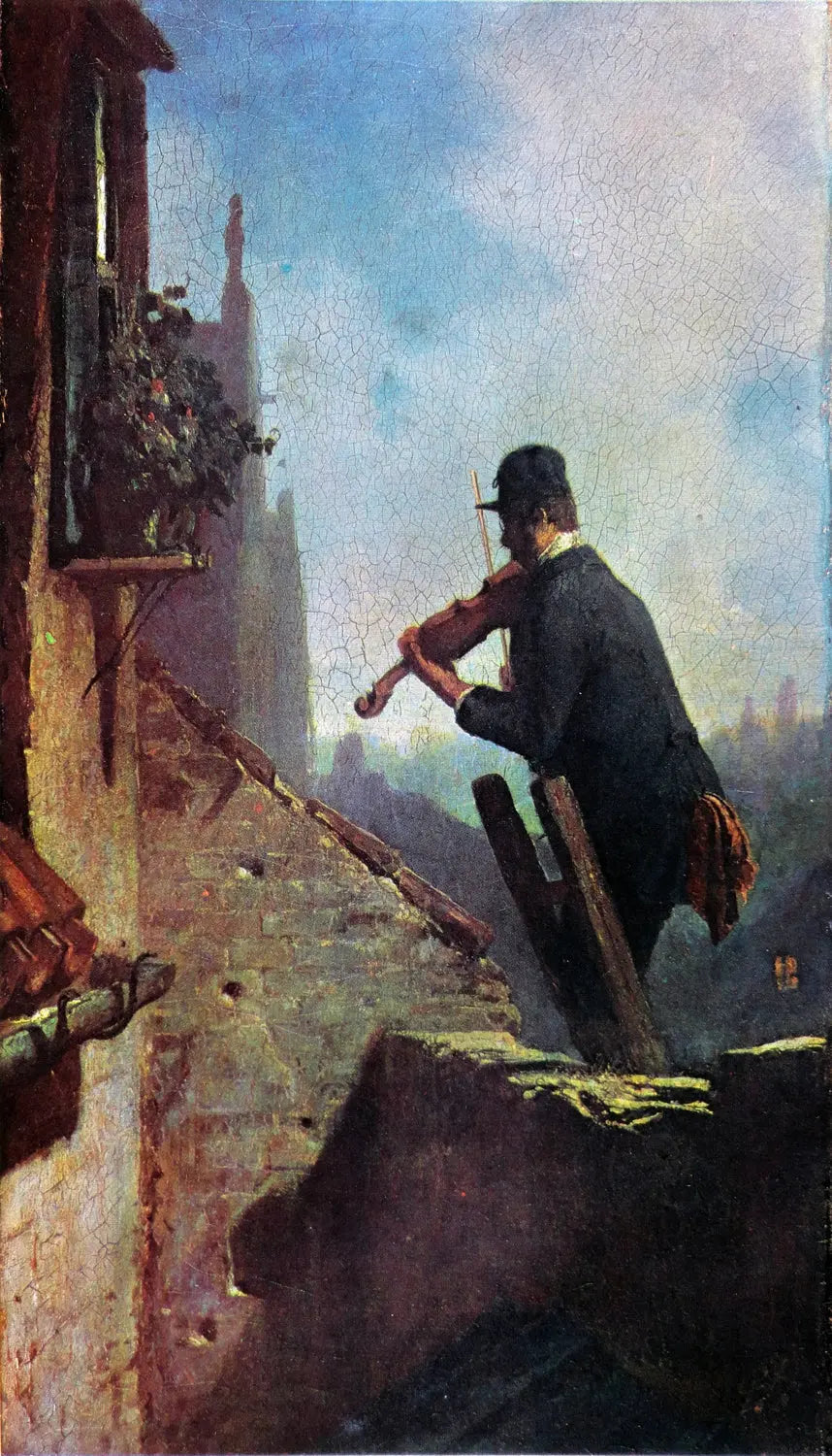 {{ product_title }} Fine Art Print | {{ product_vendor }} Jakero77 Carl Spitzweg - The Serenade (1854) Romantic Violin - 17" x 22" Fine Art Print Art Print  Jakero77