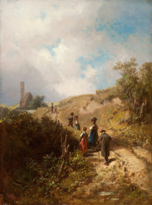 {{ product_title }} Fine Art Print | {{ product_vendor }} Jakero77 Carl Spitzweg - The Walk to the Church (1860) Monogram -17" x 22" Fine Art Print Art Print  Jakero77
