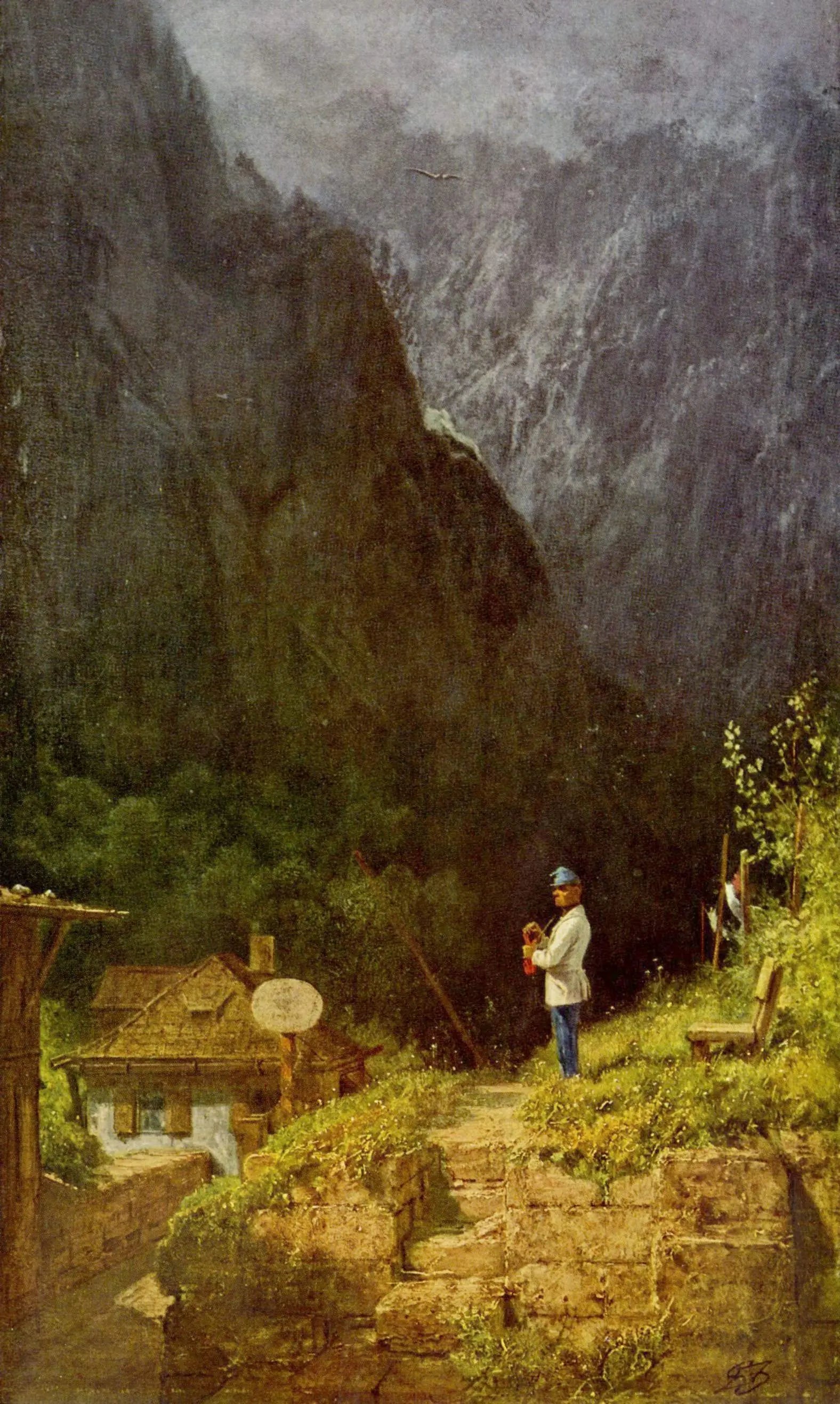 {{ product_title }} Fine Art Print | {{ product_vendor }} Jakero77 Carl Spitzweg - Tyrolean Toll House (1855) Monogram - 17" x 22" Fine Art Print Art Print  Jakero77