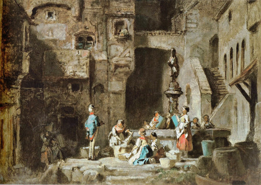 {{ product_title }} Fine Art Print | {{ product_vendor }} Jakero77 Carl Spitzweg - Washerwomen at the Well (1880) Germany - 17" x 22" Fine Art Print Art Print  Jakero77