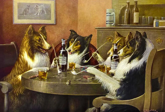 {{ product_title }} Fine Art Print | {{ product_vendor }} Jakero77 Cassius Coolidge - Dogs Smoking & Drinking Scotch (1903) - 17" x 22" Fine Art Print Art Print  Jakero77