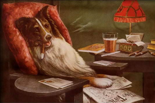 {{ product_title }} Fine Art Print | {{ product_vendor }} Jakero77 Cassius M. Coolidge - A Bachelor's Dog (1903) Reading the Mail - 17" x 22" Print Art Print  Jakero77