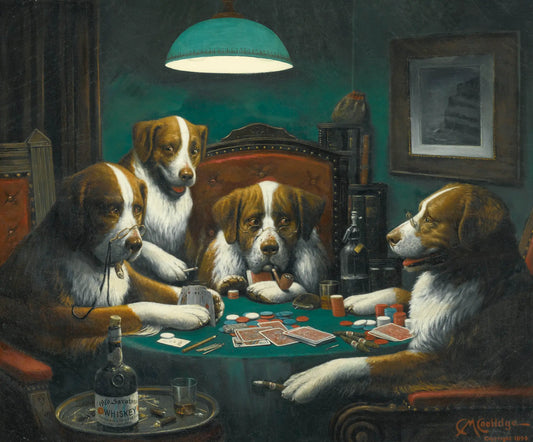 {{ product_title }} Fine Art Print | {{ product_vendor }} Jakero77 Cassius M. Coolidge - Poker Game (1894) Dogs Playing Cards - 17" x 22" Art Print Art Print  Jakero77