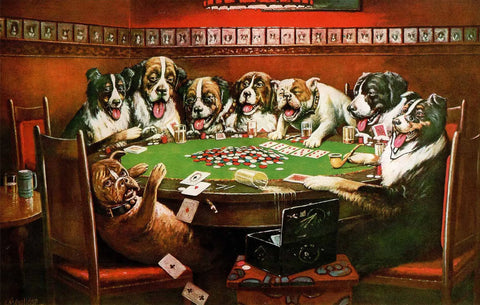 {{ product_title }} Fine Art Print | {{ product_vendor }} Jakero77 Cassius Marcellus Coolidge - Poker Sympathy, Dogs Playing Cards (1903) - 17" x 22" Fine Art Print Art Print  Jakero77