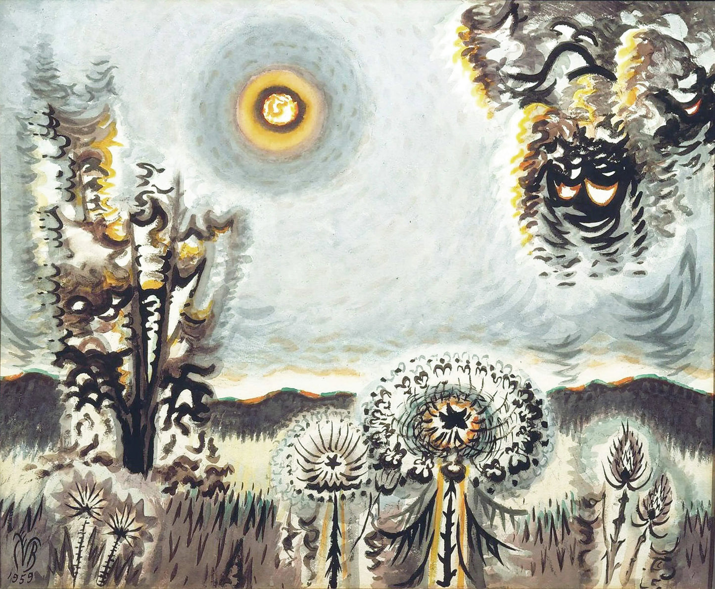 {{ product_title }} Fine Art Print | {{ product_vendor }} Jakero77 Charles Burchfield - Sultry Moon (1959) - 17" x 22" Fine Art Print Art Print  Jakero77