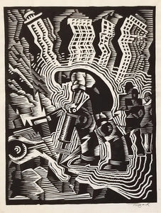 {{ product_title }} Fine Art Print | {{ product_vendor }} Jakero77 Charles Turzak - Man with a Drill Construction 1930s Signed - 17"x22" Art Print Art Print  Jakero77