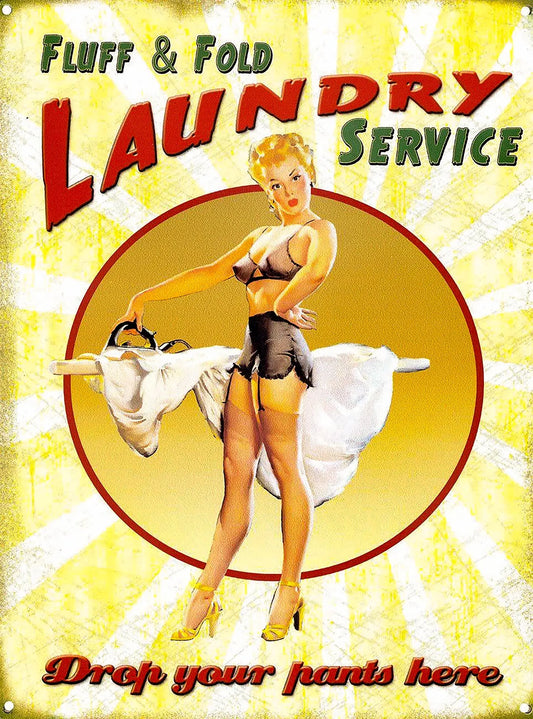 {{ product_title }} Fine Art Print | {{ product_vendor }} Jakero77 Cheeky Laundry Sign Drop Your Pants Here 1950s Pin-up Girl - 17" x 22" Art Print Art Print  Jakero77