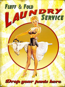 {{ product_title }} Fine Art Print | {{ product_vendor }} Jakero77 Cheeky Laundry Sign Drop Your Pants Here 1950s Pin-up Girl - 17" x 22" Art Print Art Print  Jakero77