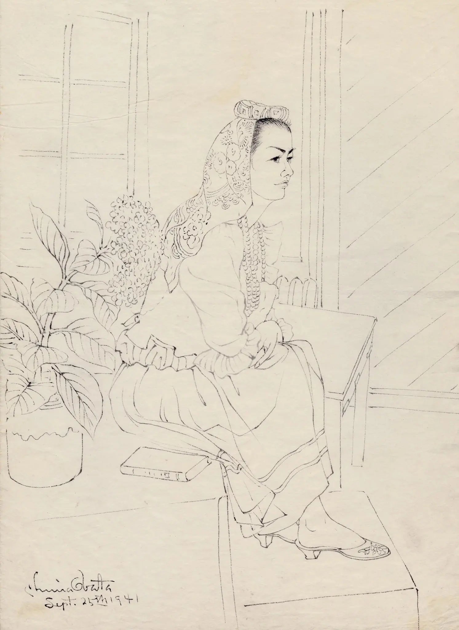 {{ product_title }} Fine Art Print | {{ product_vendor }} Jakero77 Chiura Obata - Brush Drawing of a Seated Woman (1941) - 17" x 22" Fine Art Print Art Print  Jakero77