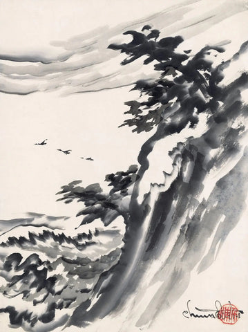 {{ product_title }} Fine Art Print | {{ product_vendor }} Jakero77 Chiura Obata - Cliff and Pine Trees at Point Lobos (1930s) - 17" x 22" Art Print Art Print  Jakero77