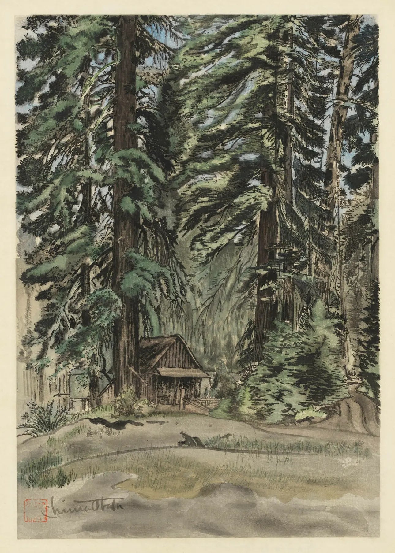 {{ product_title }} Fine Art Print | {{ product_vendor }} Jakero77 Chiura Obata - Evening of Carl Inn, Yosemite (1930) - 17" x 22" Fine Art Print Art Print  Jakero77