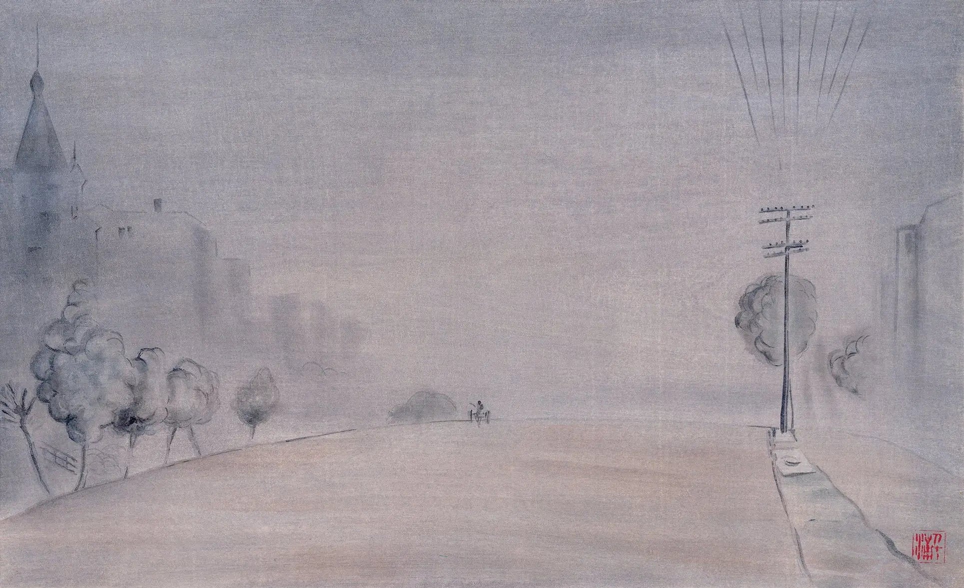 {{ product_title }} Fine Art Print | {{ product_vendor }} Jakero77 Chiura Obata - Foggy Morning, Van Ness Avenue San Francisco (1930) - 17"x22" Print Art Print  Jakero77