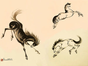{{ product_title }} Fine Art Print | {{ product_vendor }} Jakero77 Chiura Obata - Horses Leaping and Stallion (1950s) - 17" x 22" Fine Art Print Art Print  Jakero77