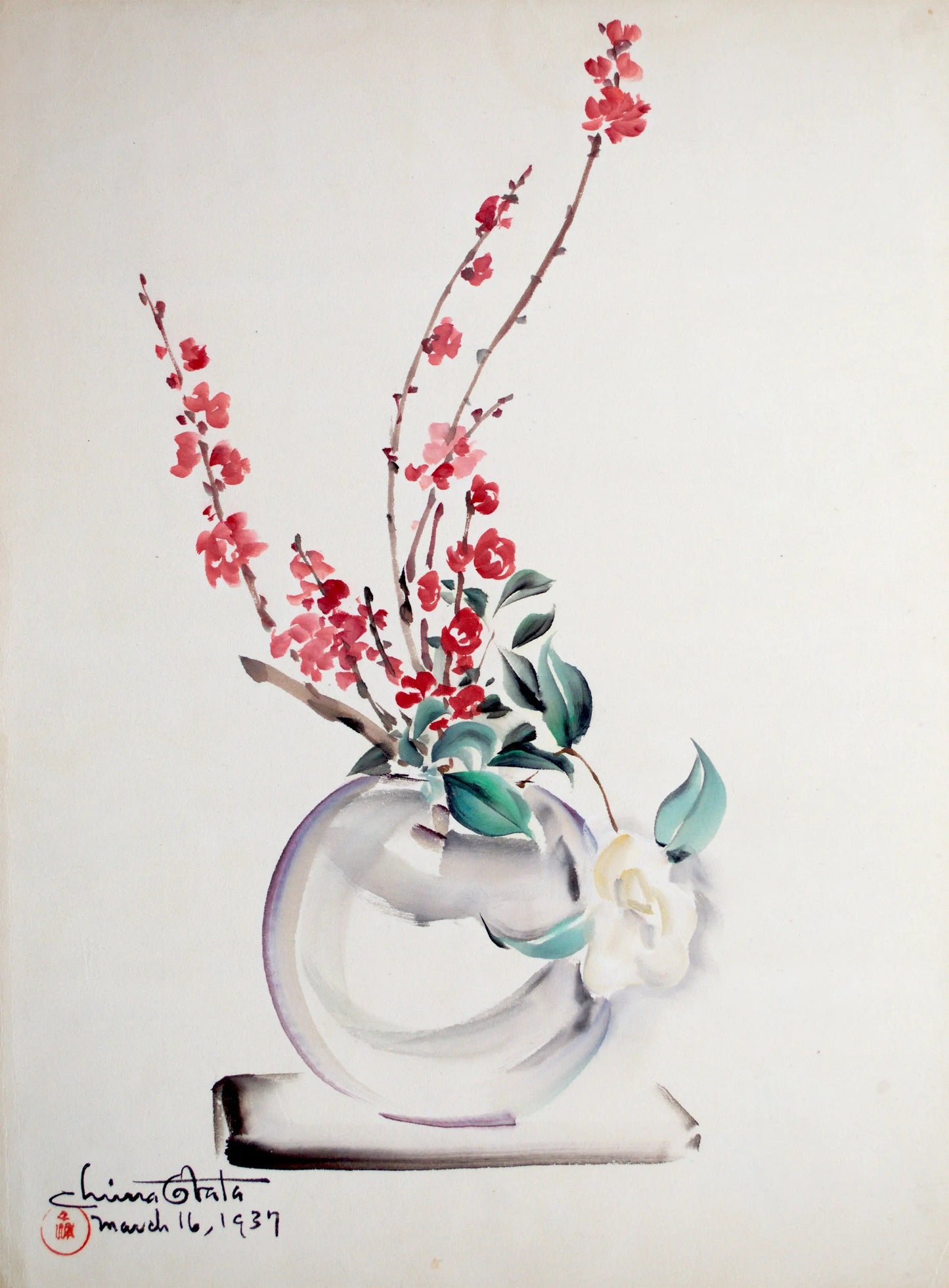 {{ product_title }} Fine Art Print | {{ product_vendor }} Jakero77 Chiura Obata - Ikebana in a Glass Vase (1937) Flowers - 17" x 22" Fine Art Print Art Print  Jakero77